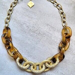 Fornash‎ Chunky Tortoise Resin Goldtone Links with Crystals Statement Necklace